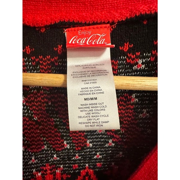 Coca-Cola Christmas Holiday ugly Sweater Coke Cardigan Size M - Picture 2 of 13